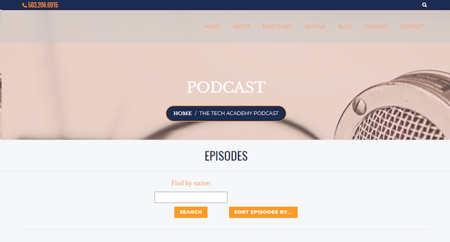 Screenshot of the Tech Academy Podcast Library