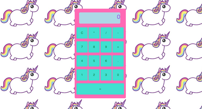 Screenshot of a unicorn themed calculator